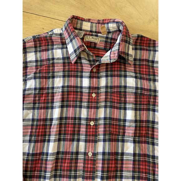 Vintage LL Bean Shirt Mens XL Tall Red Green Plaid Flannel Button Down USA 90s - Picture 2 of 11